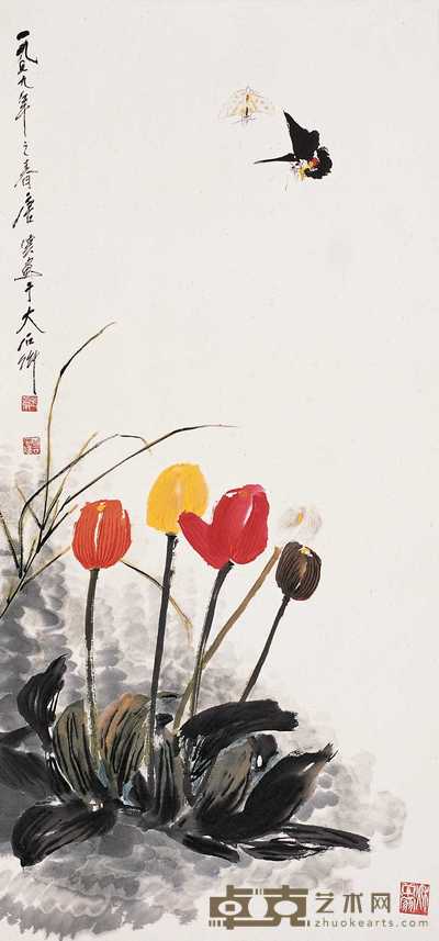 唐云 1979年作 蝶恋花 立轴 103×48.5cm